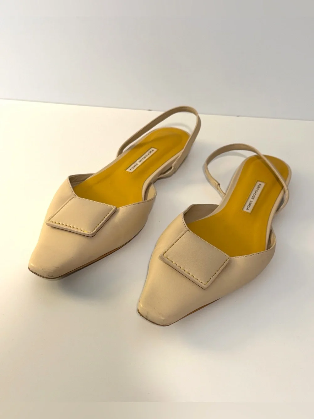 Purificacion García Cubo Leather Slingback Flats in Gardenia, Size 39 (US 8.5)